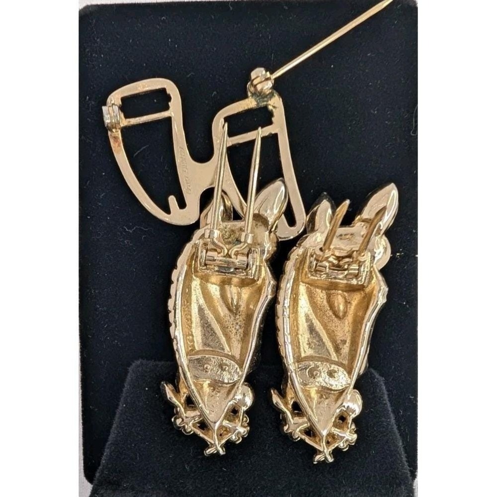 Coro Duette Horse Head Brooch Dress Clips Gold Tone Ruby Red Blue1940s Rare - Picture 8 of 14